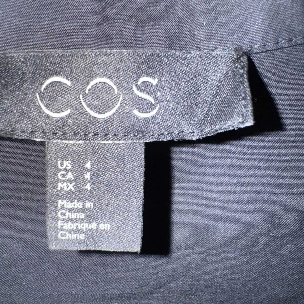 COS V-Neck Long Sleeve Buttondown Midi Shirt Dress Black Women’s Sz 4 - Picture 3 of 3